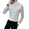 Chemises habillées pour hommes 2023 Chemise à manches longues Hommes Vêtements Noir / Blanc Slim Fit Mâle Prom Party Bar Business Banquet Couture Tuxedo Tops