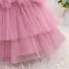 Girl's Dresses Yoliyolei Tiered Layers Tulle Dress Girl Gown Pearls Necklace V Back Design Flower Girl Wedding Clothes for Children Casual