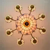 Pendantlampor 7/9 huvuden rosa Tiffany Glass Suspension Foyer Matsal Living Big Light European Luxurious 1218