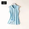 Women's Blouses Birdsky 1PC Women Sleeveless Shirts Blouse Shirt Top Office Lady Turn Down Collar Mulberry Real Silk Solid Color. S-350
