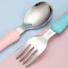 Dinnerware Sets Cartoon Cute Baby Spoon And Fork Stainless Steel Cutlery Set Feeding Knife Tableware Dining Table