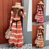 Casual Dresses Long Boho Chic Hippie Beach Dress Summer Elegant 2023 Designer Waistband Trendy Stripe Clothing Sukienka Maxi