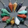 Natural Crystal Stone Keychain Stainless Steel Crystal KeyChain Handbag Decor Keychain Cone Pendant Accessory