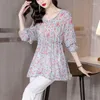 Kadın Bluzları Sonbahar Bluz Kadın 2023 Saten Stand Yakası Saplama Boncuk Baskı Uzun Kollu Şifon Gömlek Kadınsı Batı Tops