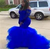 Plus -storlek Royal Blue Mermaid Prom Dresses Long Sleeve Black Girl Lace Tutu Aftonklänningar Afrikanska Lady Formella kvällsklänningar SD3384132752