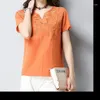 Women's Blouses Summer 2023 Women Ladies Orange Grey Blue Embroidery Loose Linen Blouse Korea Style Slim Woman Embroidered