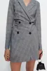 Costumes pour femmes Blazers Long Plaid Blazer Robe Femmes Double Boutonnage Style Bureau Dame Vêtements Formels Costume Costume Sexy Élégant