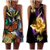 Casual jurken zomerjurk losse mouwloze vlinderprint a-line mini rok o-hals strand sundress feest vrouwen