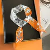 Designer Letters Print Floral Silk Scarf Pannband för kvinnor Fashion Scarves Axel Tote Bagage Ribbon Head Wraps Double Ribbon Ladies Gift Orange 5x85cm