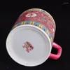 Tazze Piattini Jingdezhen Rosso pastello dipinto a mano Una lunga vita Tazza da tè Tazza di porcellana Teaset Onsale-