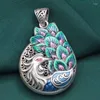 Pendant Necklaces Oil Drop Craft Peacock Retro Ethnic Style Hollow Out Large Sweater Chain