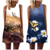 Casual jurken zomerjurk losse mouwloze vlinderprint a-line mini rok o-hals strand sundress feest vrouwen