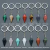 Natural Crystal Stone Keychain Stainless Steel Crystal KeyChain Handbag Decor Keychain Cone Pendant Accessory