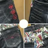 Men's Jeans Fashion Street Elastic Slim Embroidery Collage Torn Japanese Retro Designer Pants