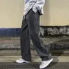 Mens Jeans Korean Fashion Loose Classic Straight Baggy Wide Leg Trousers Street Hip Hop Pants 3XL Black Grey Blue 230317