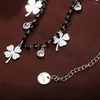 Choker Stainless Steel Clover Charms Necklace For Women Crystal Beads Chain Cute Zircon Necklaces & Pendants Jewelry