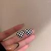 Stud Earrings 925 Silver Needle Anti-allergy Advanced Feeling Checkerboard Love Small Fairy Tale Sweet Female