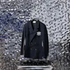 xinxinbuy Men designer Coats Jacket Paris Side Ribbon Jacquard fabric sets long sleeve women black khaki blue XS-2XL