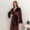 Mulheres sleepwear hiloc baixo corte sexy veludo pijama conjunto robe conjuntos de tricô roupão casa roupas para mulheres pijama loungewear 2023 outono