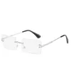 Solglasögon SEEPFLY 2023 Anti Blue Light Glasses Frame Women Män Rimless Fashion Luxury Square Clear Lens glasögon Plain Mirror Eyewear