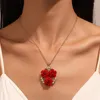 Necklace Earrings Set Red Rose Flower For Women Ring Vintage Jewellery Sets Valentine's Day 2Z60