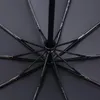 المظلات Leodauknow ثلاثة خطوط تجارية قابلة للطي مقبض منحني خشبي كلاسيكي 10K مقاوم للرياح عالي الجودة المظلة التلقائية التلقائية بالكامل