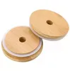 100 pcs Drinkware Lid web Celebrity tik tok tok bamboo couvercles couvercles 70 mm 88 mm réutilisables couvercle de pot de maçon en bois avec trou de paille et phoque en silicone