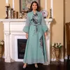 Этническая одежда 2023 Скромная модная вечеринка Abayas для женщин сетчание цветочной вышивкой индейка