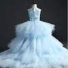 Girl's Dresses Girl Wedding Party Flower Girl Dress Long Trailing Princess Gowns Beaded Floral Tulle Girl Evening First Communion Gown Dresses W0314