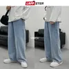 Jeans da uomo LAPPSTER Uomo Coreano Streetwear Gambe Larghe Baggy Autunno Harajuku Vintage Blu Denim Pantaloni Maschili Casual Cargo 230317