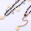 Choker Stainless Steel Clover Charms Necklace For Women Crystal Beads Chain Cute Zircon Necklaces & Pendants Jewelry