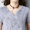 Women's Blouses Summer 2023 Women Ladies Orange Grey Blue Embroidery Loose Linen Blouse Korea Style Slim Woman Embroidered