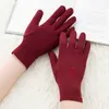 Fem fingrar handskar mode kvinnor vinter varm elastisk körning kvinnlig förtjockar bomull full fingerblomma broderi sammet cykelmantens
