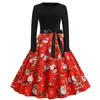 Casual Dresses Christmas Costumes Rave Party Dress Women Robe Long Sleeve Vintage Winter Printed Big Swing Vestidos