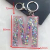 Keychains 1pc Keyring English Letter Sequin Acryl Keychain 26 Word A to Z Handbag Charms för Woman