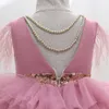 Girl's Dresses Yoliyolei Tiered Layers Tulle Dress Girl Gown Pearls Necklace V Back Design Flower Girl Wedding Clothes for Children Casual