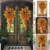 Couronnes d'automne de fleurs décoratives guirlande rustique de porte d'entrée orange accrocheuse pour la cour