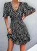 Casual jurken groene mini jurk dames zomer vlinder mouw sexy v nek dames boho polka dot a-line strand zonsondergang vestidos