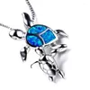 Pendant Necklaces Fashion Tortoise Mother & Child Necklace Blue Opal Animal Statement For Women Kids Boho Jewelry Drop