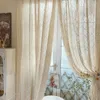 Rideau Beige rétro Vintage coton feuilles creuses Crochet chambre rideaux avec glands latéraux Voile Tulle pour salon drapé #4