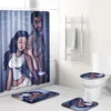 安い在庫デザイナーアフリカのシャワーカーテン4PCSバスルームラグセット女性と男性バスマットアンチスリップトイレマットカーペットホーム226y