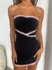 Casual Dresses Wsevypo Black Lace Spliced Strapless Mini Dress Chic Summer Women Off-Shoulder Tube Top Bodycon Party Evening Vestidos