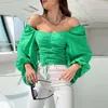 Bluzki damskie seksowne cięcie szyi bandaż bandaż kobiety sprężyna z ramion bez tylnej koszuli biurowej jesienne latarnia rękaw Slim Bodycon Tops