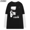 Mens Camisetas de anime Jujutsu Kaisen Gojo Satoru Fake Two Piece Male Male Yuji Itadori Camiseta Unisex Tshirt Casual 230317