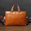 Briefcases Leather Men's Bag Handbag Men Business Briefcase Cross Section Soft Shoulder Messenger Computer Large 2023