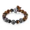 Strand Beaded Strands Lava Tiger Eye Obsidienne Perle Bracelet Hommes En Acier Inoxydable Bouddhisme Mantras OM MANI PADME HUM Lotus Charm Jewellry