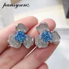 Stud Earrings PANSYSEN 925 Sterling Silver Radiant Cut Flower Blue Aquamarine Simulated Moissanite For Women Luxury Fine Jewelry