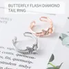 Bröllopsringar Dainty Butterfly Ring For Women Teen Girls Silver Rose Gold Dubbel justerbar kristallknuckel