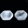 Figurine decorative 1PC Ciotola di selenite naturale Piatto grezzo intagliato Forma esagonale Griglia di cristallo Fengshui Quarzo Minerale Chakra Decorazioni per la casa