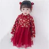 Robes pour filles Robes pour bébés filles Robe de princesse en maille brodée Robe rouge pour enfants de 0 à 8 ans Vêtements de nouvel an pour enfants Noël vient W0314